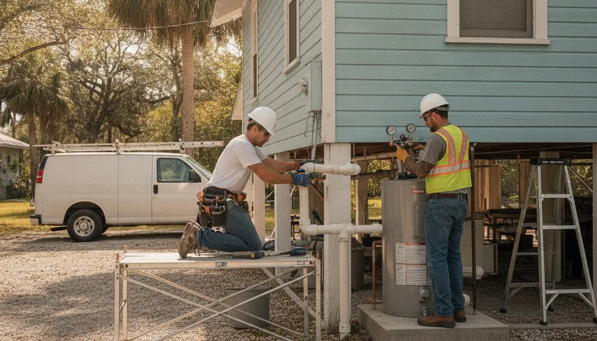 Tampa, FL plumbing repair technician servicing a residential pipe leak