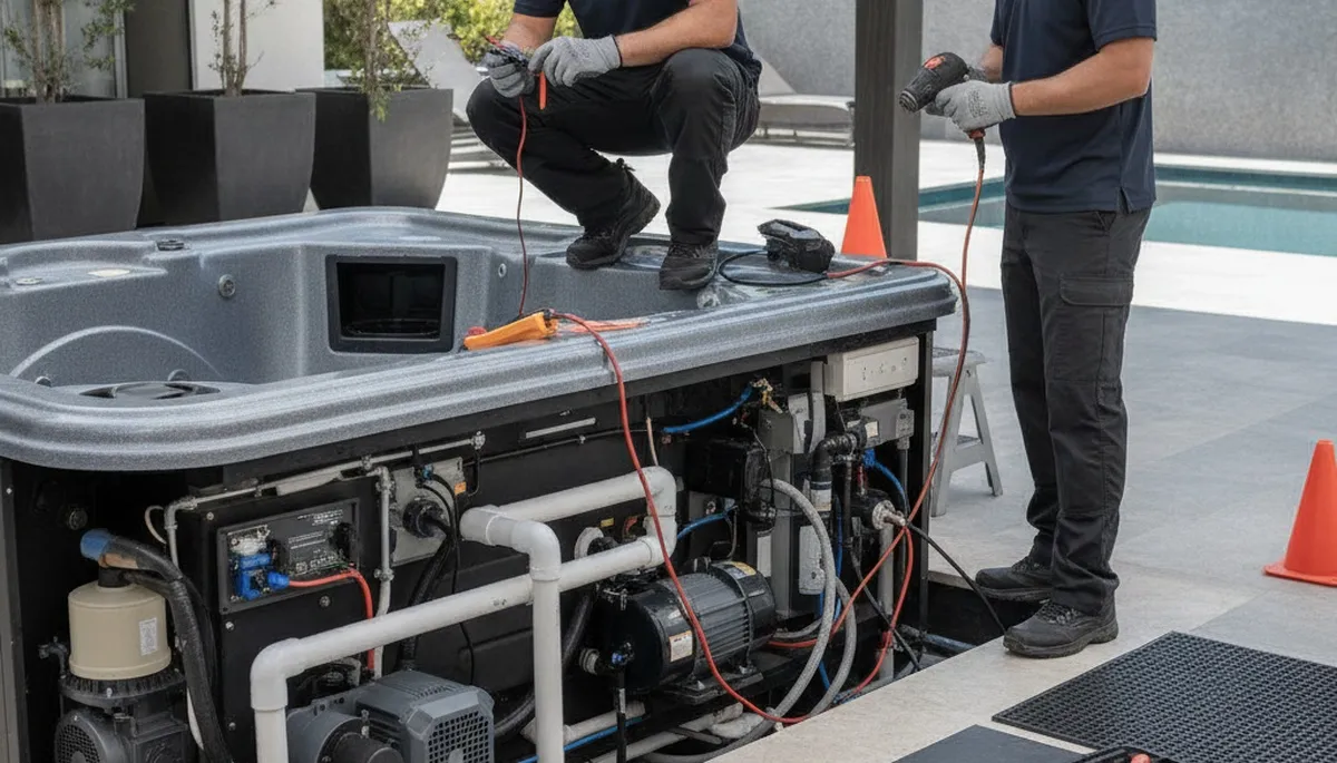 Tampa, FL plumber repairing a home spa for same-day service and reliable plumbing maintenance